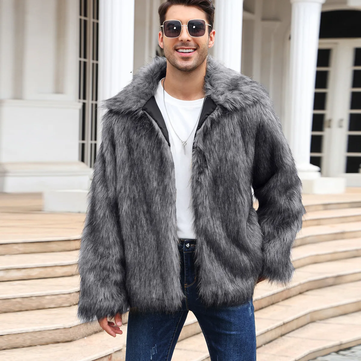 Men Faux Fox Fur Jacket Coat W - Down Jacket Packable review and price