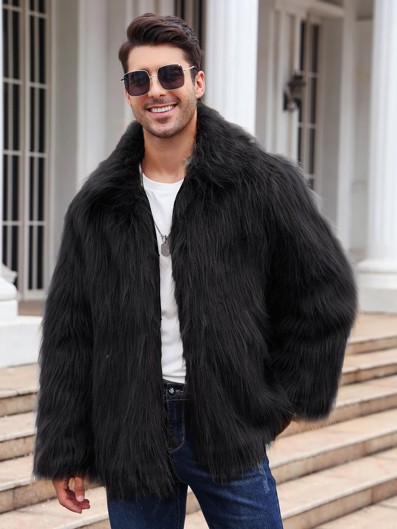 Men Faux Fox Fur Jacket Coat W - Down Jacket Packable review and price