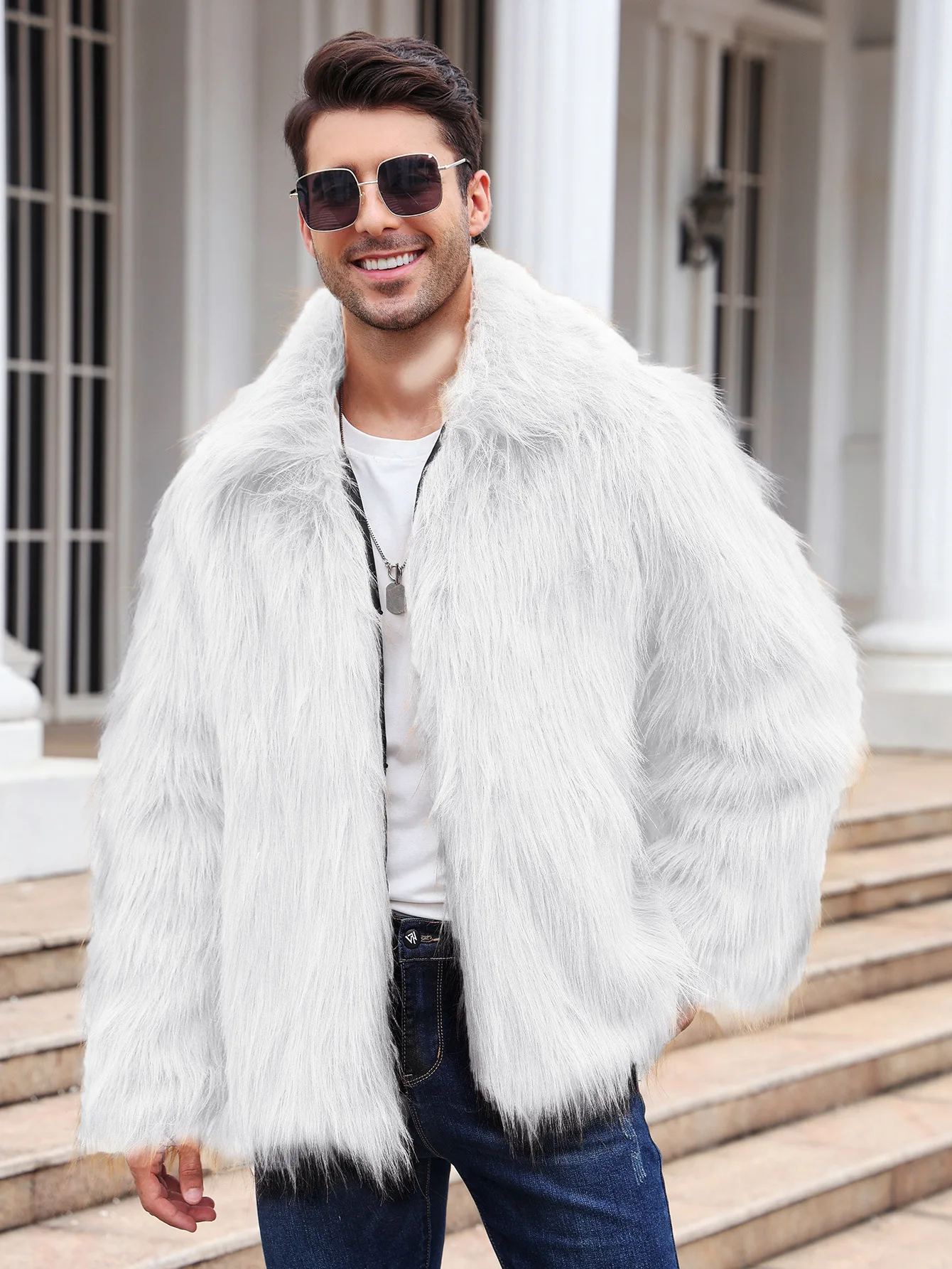 Men Faux Fox Fur Jacket Coat W - Down Jacket Packable review and price